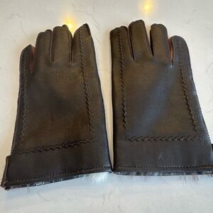 Vintage Leather Women's Gloves Rabbit Fur Lining Contrast Stitch LG